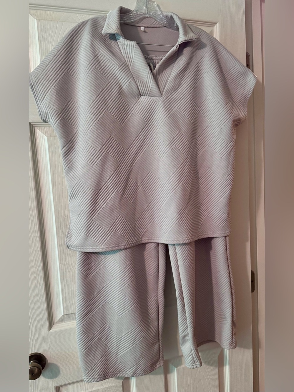 Textured Two-Piece Top and Wide-Leg Pant Set - Tan